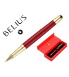 BOLIGRAFO BELIUS SOIREE ALUMINIO COLOR ART DECO GRANATE Y DORADO TINTA AZUL CAJA DE DISEÑO