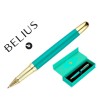 BOLIGRAFO BELIUS SOIREE ALUMINIO COLOR ART DECO TURQUESA Y DORADO TINTA AZUL CAJA DE DISEÑO
