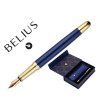 PLUMA Y ESTUCHE BELIUS SOIREE COLOR ART DECO AZUL MARINO Y DORADO TINTA AZUL CAJA DE DISEÑO