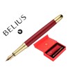 PLUMA Y ESTUCHE BELIUS SOIREE COLOR ART DECO GRANATE Y DORADO TINTA AZUL CAJA DE DISEÑO