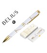BOLIGRAFO BELIUS CARTE BLANCHE COLOR Y BLANCO DORADO TINTA AZUL CAJA DE DISEÑO