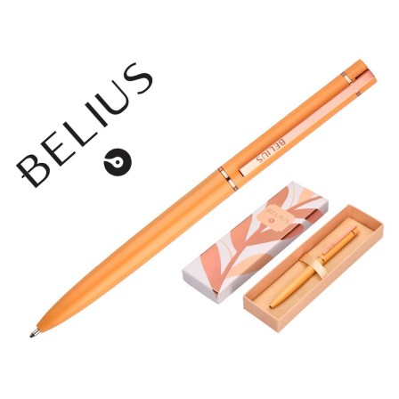 BOLIGRAFO BELIUS ROSE ALUMINIO COLOR NARANJA/ORO ROSA TINTA AZUL CAJA DE DISEÑO