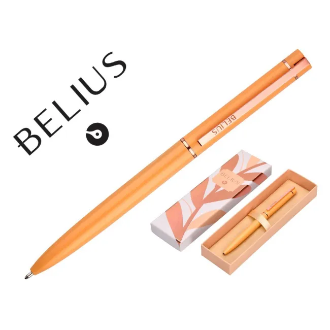 BOLIGRAFO BELIUS ROSE ALUMINIO COLOR NARANJA/ORO ROSA TINTA AZUL CAJA DE DISEÑO