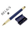 BOLIGRAFO BELIUS SOIREE ALUMINIO COLOR AZUL MARINO Y DORADO TINTA AZUL CAJA DE DISEÑO