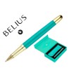 BOLIGRAFO Y ESTUCHE BELIUS SOIREE COLOR ART DECO TURQUESA Y DORADO TINTA AZUL CAJA DE DISEÑO