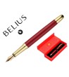 PLUMA BELIUS SOIREE ALUMINIO COLOR ART DECO GRANATE Y DORADO TINTA AZUL CAJA DE DISEÑO