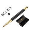 PLUMA BELIUS SOIREE ALUMINIO COLOR ART DECO NEGRO Y DORADO TINTA AZUL CAJA DE DISEÑO