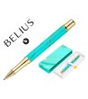 ROLLER BELIUS AQUA ALUMINIO COLOR TURQUESA Y DORADO TINTA NEGRA CAJA DE DISEÑO