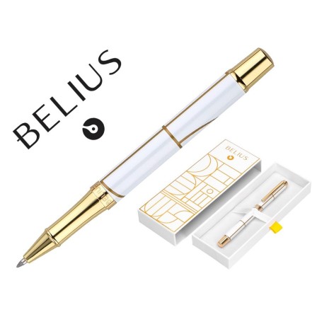 ROLLER BELIUS CARTE BLANCHE COLOR BLANCO Y DORADO TINTA NEGRA CAJA DE DISEÑO