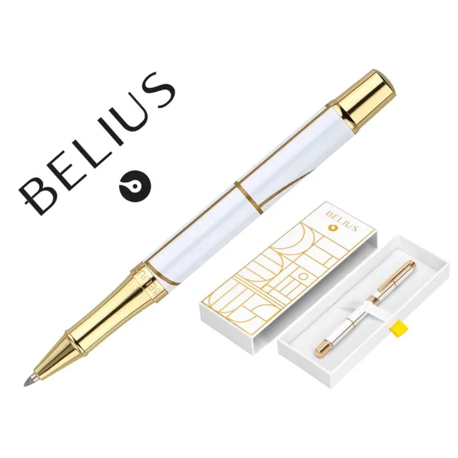 ROLLER BELIUS CARTE BLANCHE COLOR BLANCO Y DORADO TINTA NEGRA CAJA DE DISEÑO