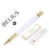 BOLIGRAFO BELIUS MACARON BLISS FORMA HEXAGONAL COLOR BLANCO Y DORADO TINTA AZUL CAJA DE DISEÑO