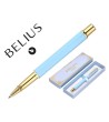 BOLIGRAFO BELIUS MACARON BLISS FORMA HEXAGONAL COLOR CELESTE Y DORADO TINTA AZUL CAJA DE DISEÑO