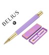 BOLIGRAFO BELIUS MACARON BLISS FORMA HEXAGONAL COLOR MORADO Y DORADO TINTA AZUL CAJA DE DISEÑO