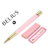 BOLIGRAFO BELIUS MACARON BLISS FORMA HEXAGONAL COLOR ROSA Y DORADO TINTA AZUL CAJA DE DISEÑO