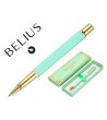 BOLIGRAFO BELIUS MACARON BLISS FORMA HEXAGONAL COLOR VERDE DORADO TINTA AZUL CAJA DE DISEÑO