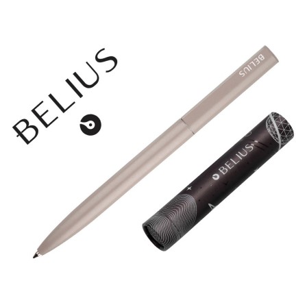 BOLIGRAFO BELIUS ROCKET B ALUMINIO COLOR MINIMALISTA GRIS TINTA AZUL CAJA CILINDRICA