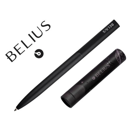 BOLIGRAFO BELIUS ROCKET B ALUMINIO COLOR MINIMALISTA NEGRO TINTA AZUL CAJA CILINDRICA