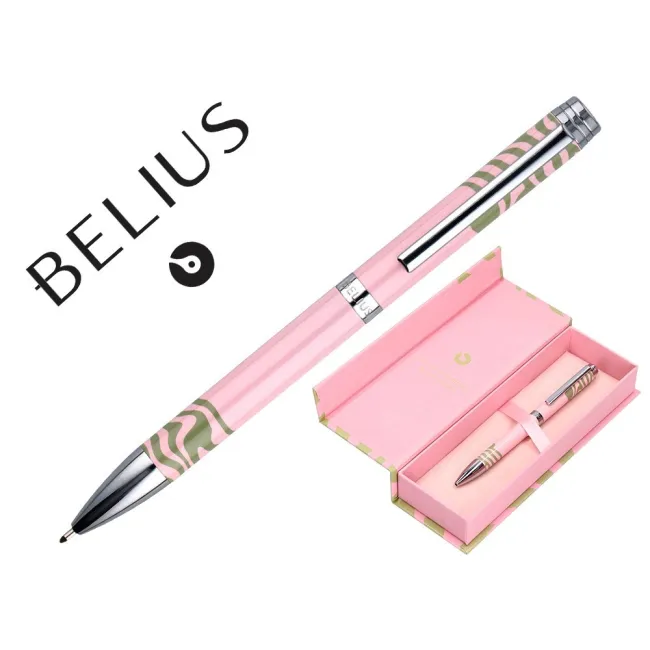 BOLIGRAFO BELIUS INK DREAMS ALUMINIO COLOR ROSA Y VERDE MATCHA PLATEADO FRASE INTERIOR TINTA AZUL CAJA DE DISEÑO