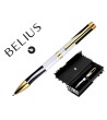 BOLIGRAFO BELIUS DUALITA CUERPO BLANCO COLOR NEGRO TINTA AZUL CAJA DE DISEÑO