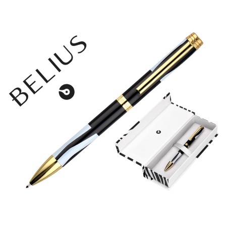 BOLIGRAFO BELIUS DUALITA CUERPO NEGRO COLOR BLANCO TINTA AZUL CAJA DE DISEÑO