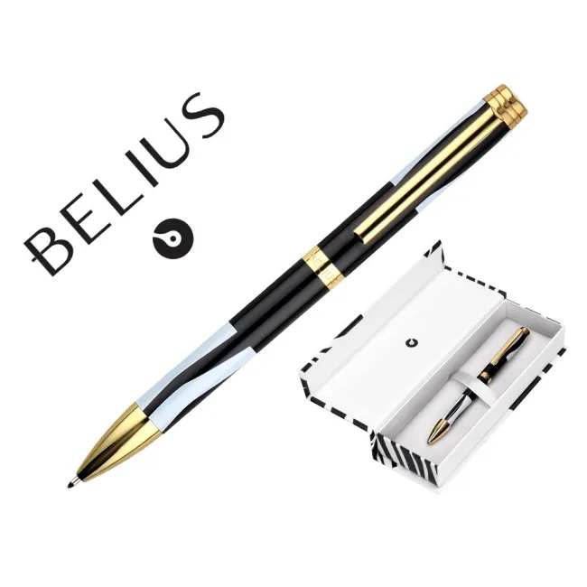 BOLIGRAFO BELIUS DUALITA CUERPO NEGRO COLOR BLANCO TINTA AZUL CAJA DE DISEÑO