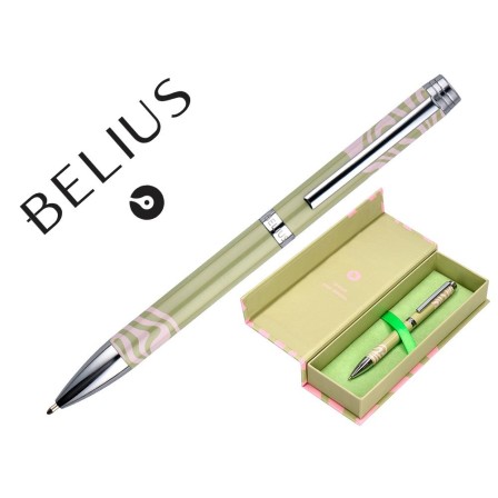 BOLIGRAFO BELIUS INK DREAMS ALUMINIO COLOR VERDE MATCHA Y ROSA PLATEADO FRASE INTERIOR TINTA AZUL CAJA DE DISEÑO