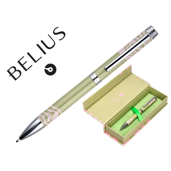 BOLIGRAFO BELIUS INK DREAMS ALUMINIO COLOR VERDE MATCHA Y ROSA PLATEADO FRASE INTERIOR TINTA AZUL CAJA DE DISEÑO