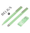 JUEGO BOLIGRAFO Y ROLLER BELIUS ENDLESS SUMMER ALUMINIO COLOR VERDE Y PLATEADO TINTA AZUL CAJA DE DISEÑO