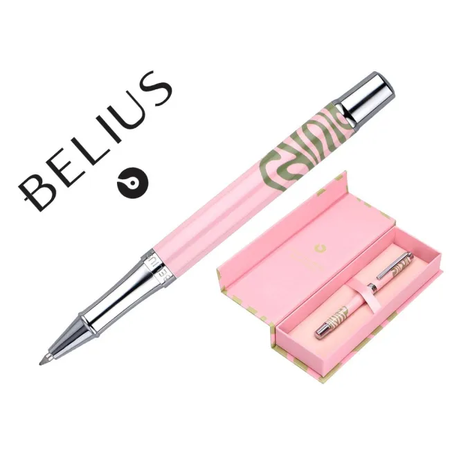 ROLLER BELIUS INK DREAMS ALUMINIO COLOR ROSA Y VERDE MATCHA PLATEADO FRASE INTERIOR TINTA NEGRA CAJA DE DISEÑO