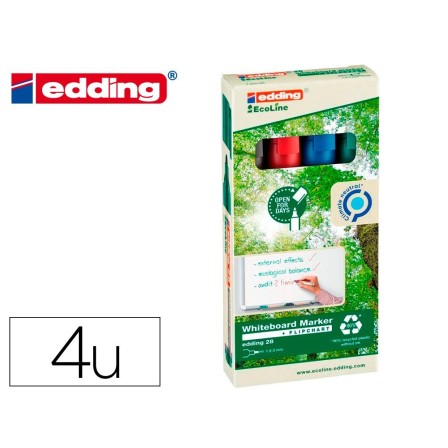 ROTULADOR EDDING 28 PARA PIZARRA BLANCA ECOLINE 90% RECICLADO BOLSA 4 COLORES SURTIDOS PUNTA REDONDA 1