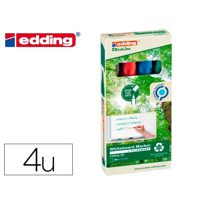 ROTULADOR EDDING 28 PARA PIZARRA BLANCA ECOLINE 90% RECICLADO BOLSA 4 COLORES SURTIDOS PUNTA REDONDA 1