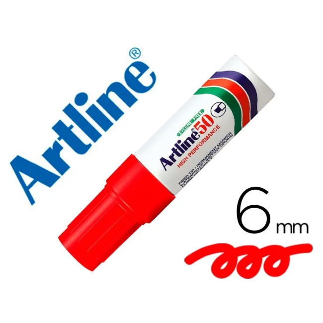 ROTULADOR ARTLINE MARCADOR PERMANENTE EK-50 ROJO -PUNTA BISELADA 6 MM -PAPEL METAL Y CRISTAL