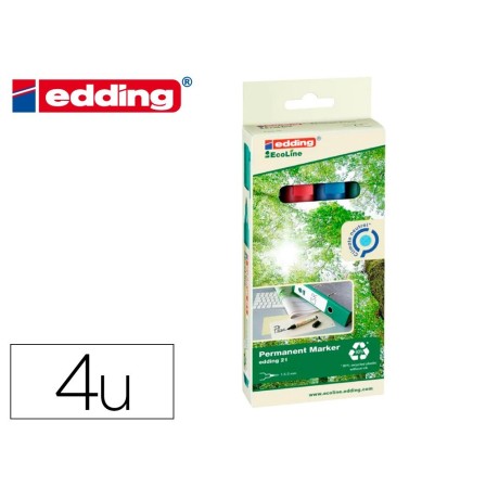 ROTULADOR EDDING 21 MARCADOR PERMANENTE ECOLINE 90% RECICLADO BOLSA 4 COLORES SURTIDOS PUNTA REDONDA 1