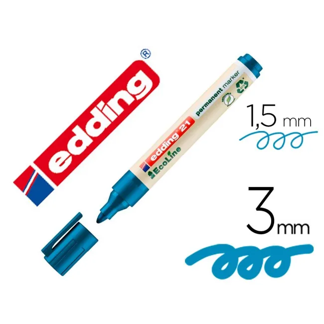 ROTULADOR EDDING 21 MARCADOR PERMANENTE ECOLINE 90% RECICLADO COLOR AZUL PUNTA REDONDA 1