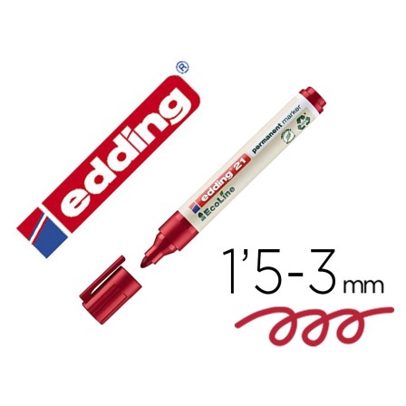 ROTULADOR EDDING 21 MARCADOR PERMANENTE ECOLINE 90% RECICLADO COLOR ROJO PUNTA REDONDA 1