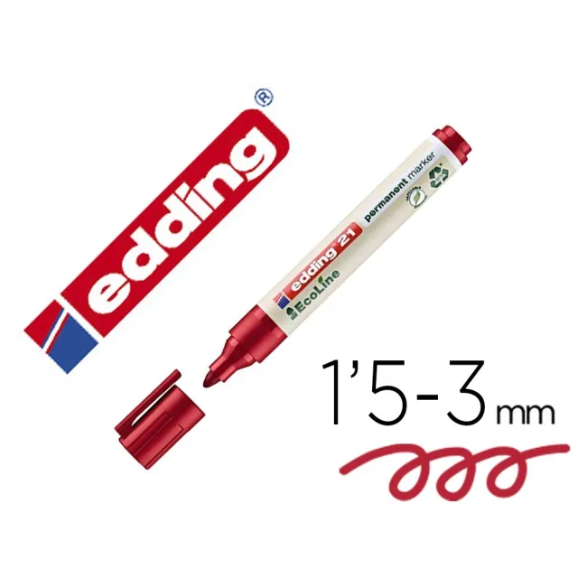 ROTULADOR EDDING 21 MARCADOR PERMANENTE ECOLINE 90% RECICLADO COLOR ROJO PUNTA REDONDA 1
