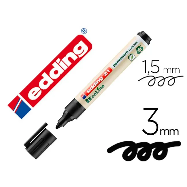 ROTULADOR EDDING 21 MARCADOR PERMANENTE ECOLINE 90% RECICLADO COLOR NEGRO PUNTA REDONDA 1