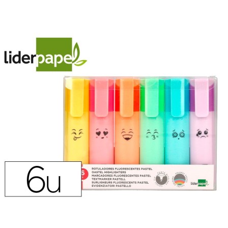 ROTULADOR LIDERPAPEL FLUORESCENTE PASTEL PUNTA BISELADA ESTUCHE DE 6 UNIDADES COLORES SURTIDOS