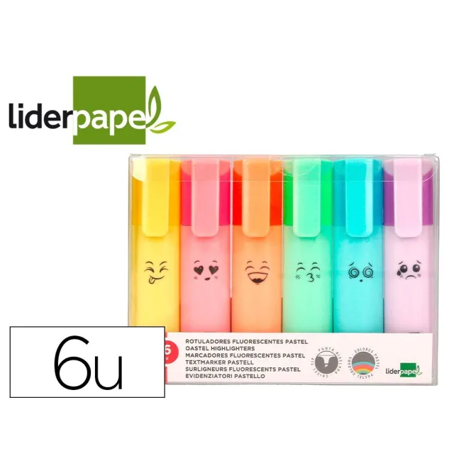 ROTULADOR LIDERPAPEL FLUORESCENTE PASTEL PUNTA BISELADA ESTUCHE DE 6 UNIDADES COLORES SURTIDOS