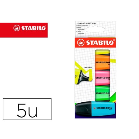 ROTULADOR STABILO BOSS MINI ESTUCHE DE 5 UNIDADES AMARILLO /AZUL/NARANJA/ROSA/VERDE