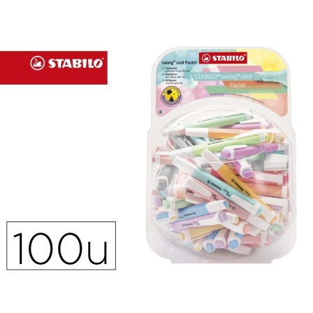 ROTULADOR STABILO FLUORESCENTE SWING COOL PASTEL BOMBONERA DE 100 UNIDADES COLORES SURTIDOS
