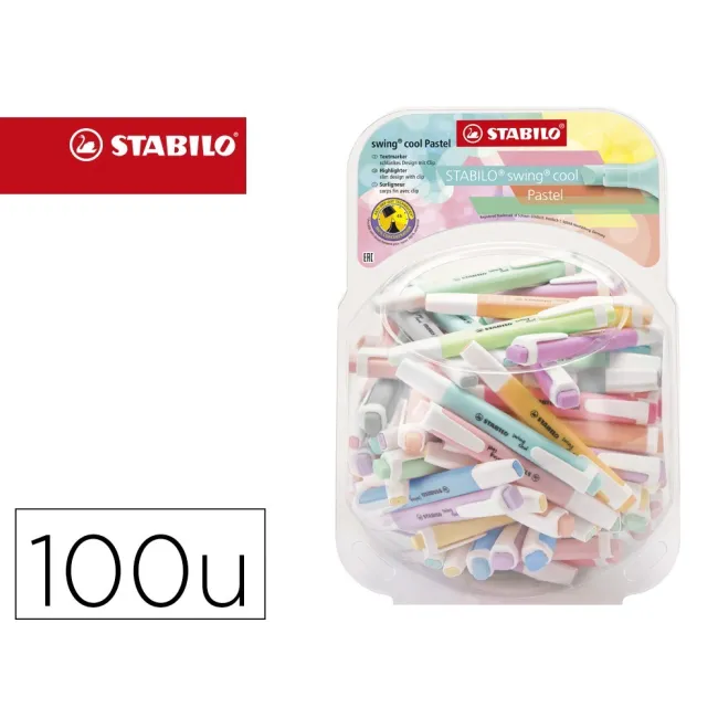 ROTULADOR STABILO FLUORESCENTE SWING COOL PASTEL BOMBONERA DE 100 UNIDADES COLORES SURTIDOS