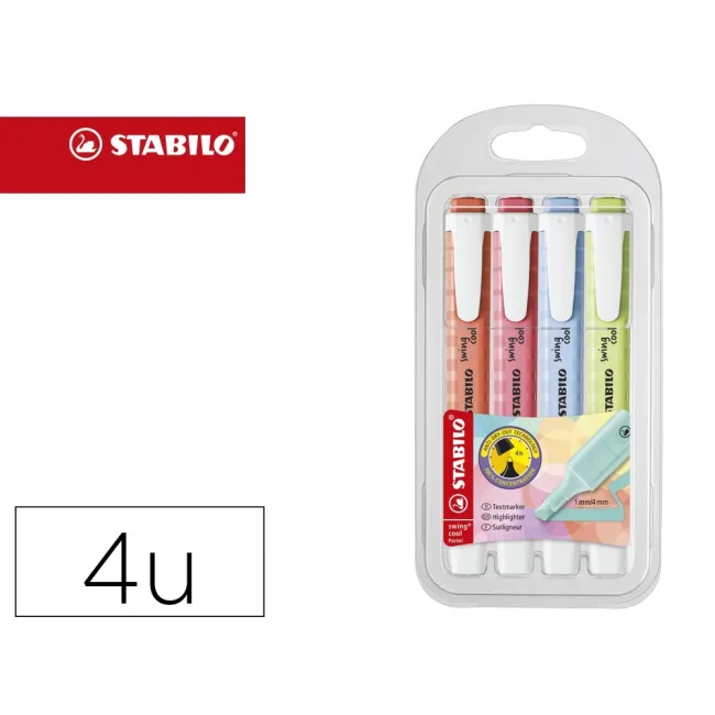 ROTULADOR STABILO FLUORESCENTE SWING COOL PASTEL ESTUCHE DE 4 UNIDADES COLORES SURTIDOS