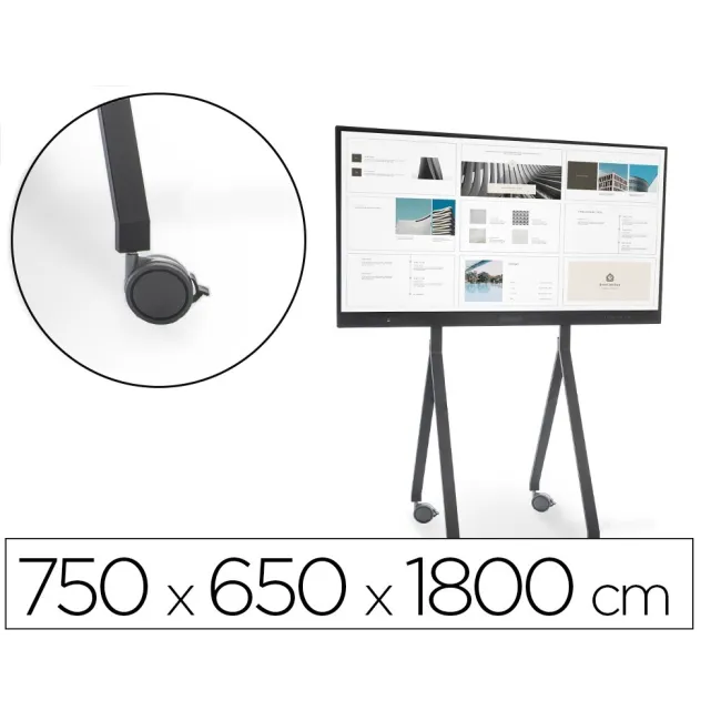 SOPORTE MOVIL ROCADA PARA MONITORES INTERACTIVOS 65" A 86" ESTRUCTURA TUBO ACERO 4 RUEDAS CON FRENO 750X650X1800