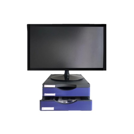 SOPORTE ARCHIVO 2000 PARA MONITOR POLIESTER 100% RECICLADO CON DOS CAJONES HASTA 10 KG COLOR NEGRO/AZUL