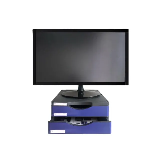 SOPORTE ARCHIVO 2000 PARA MONITOR POLIESTER 100% RECICLADO CON DOS CAJONES HASTA 10 KG COLOR NEGRO/AZUL
