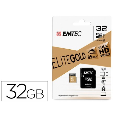 MEMORIA SD MICRO EMTEC CLASS 10 GOLD CON ADAPTADOR 32 GB