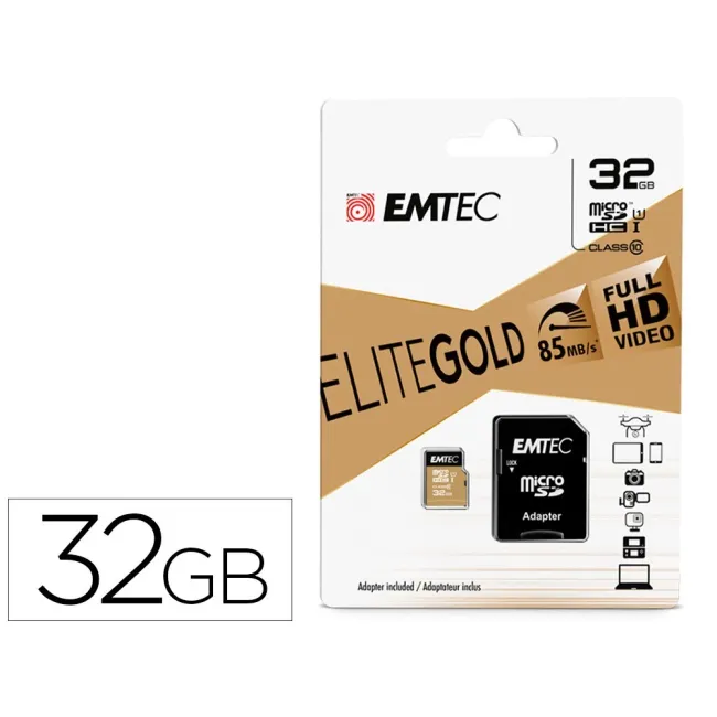 MEMORIA SD MICRO EMTEC CLASS 10 GOLD CON ADAPTADOR 32 GB