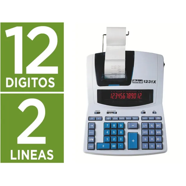 CALCULADORA IBICO 1231X IMPRESORA PANTALLA LCD PAPEL 57 MM 12 DIGITOS 2 COLORES IMPRESION BICOLOR BLANCO/AZUL