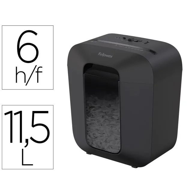 DESTRUCTORA DE DOCUMENTOS FELLOWES LX25 CAPACIDAD 6H SEGURIDAD P4 GRAPAS CLIPS Y TARJETAS PAPELERA 11